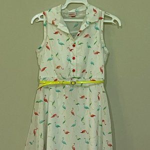 Little Girls Roxette Flamingo Dress Sheer Belted Sleeveless Shirt Dress Size 12